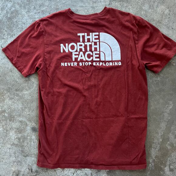 The North Face Maroon Graphic T-Shirt Men's L Never Stop Exploring Red Tee - Picture 3 of 7